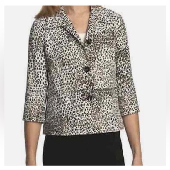 Pendleton Animal Cat Print Linen Blend Coat Blazer Jacket Brown/White Women Sz L - Picture 1 of 16